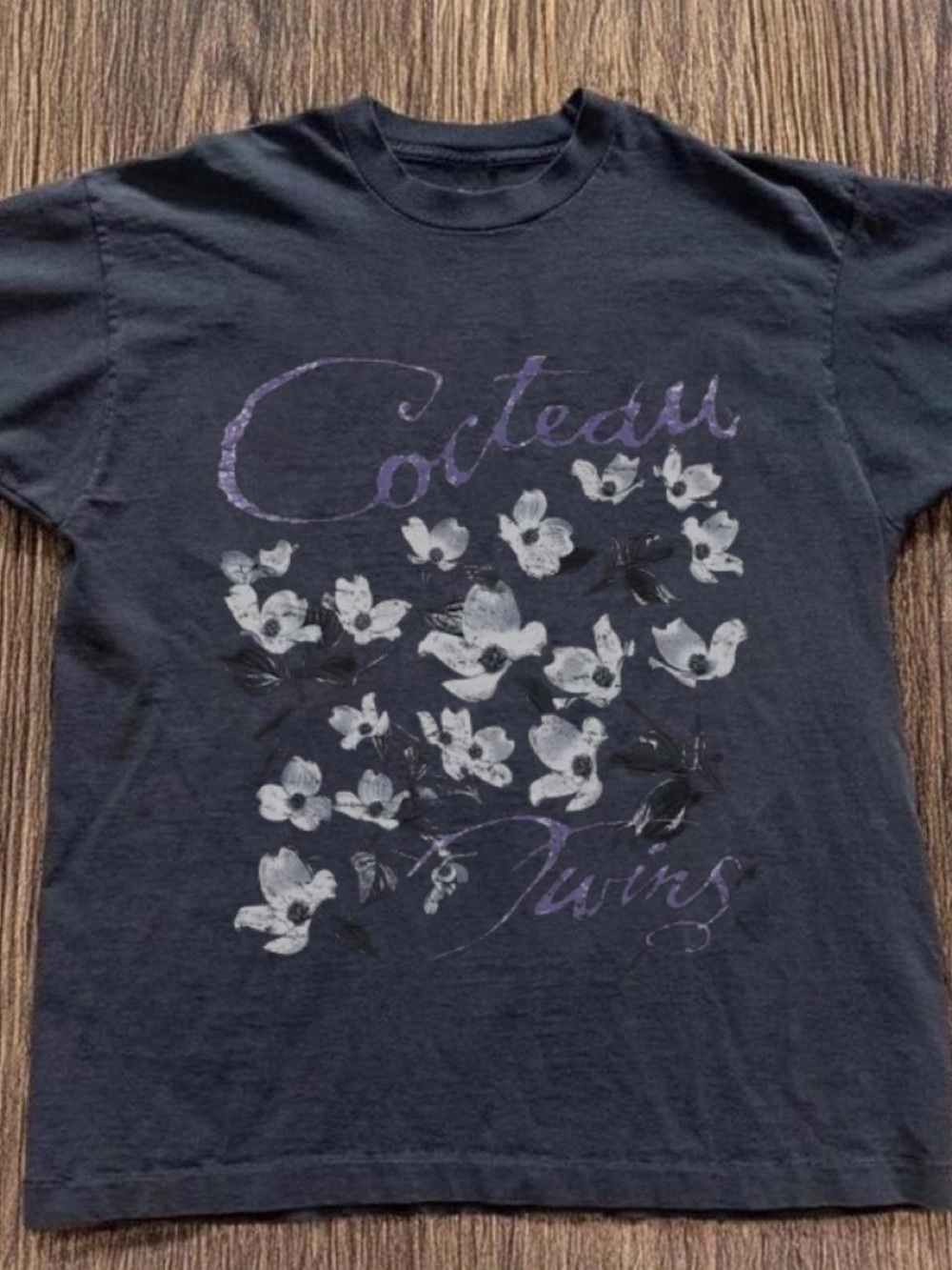 Gildan Black Floral Graphic Tee with Purple Script